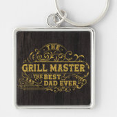 Grill Master en Best Dad Ever Fathers Day Zwart Sleutelhanger (Voorkant)