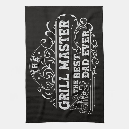 Grill Master en Best Dad Ever Fathers Day Zwart Theedoek (Verticaal)