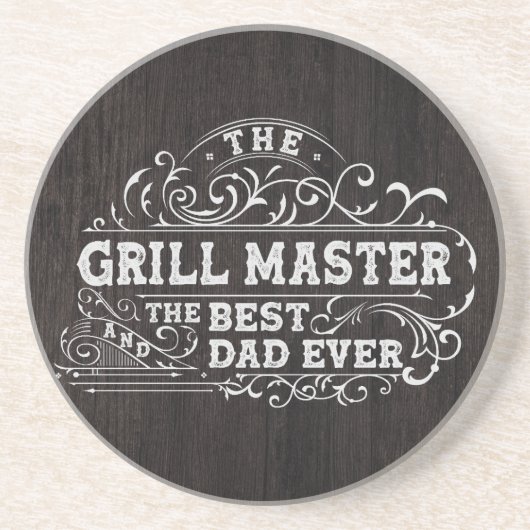 Grill Master en Best Dad Ever Fathers Day Zwart Zandsteen Onderzetter (Voorkant)