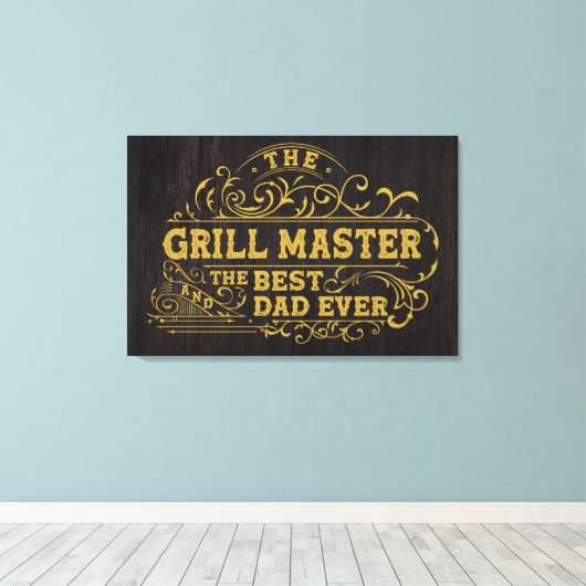 Grill Master en beste vader ooit vaders zwart Canvas Afdruk (Insitu (Houten vloer))