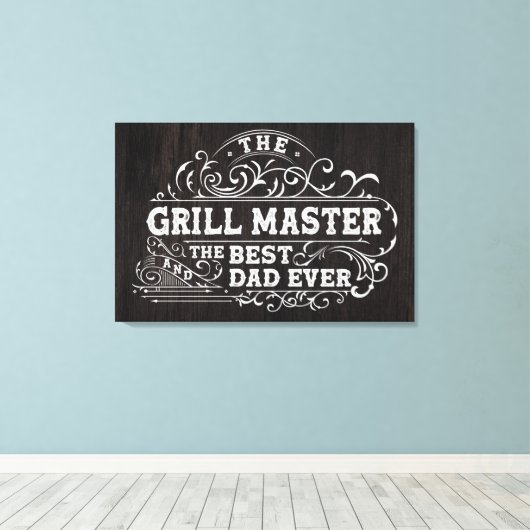 Grill Master en beste vader ooit vaders zwart Canvas Afdruk (Insitu (Houten vloer))