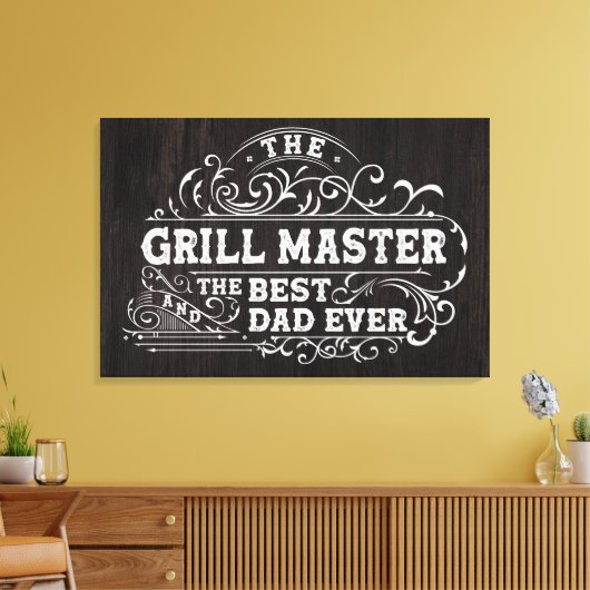Grill Master en beste vader ooit vaders zwart Canvas Afdruk (Insitu (Woonkamer))