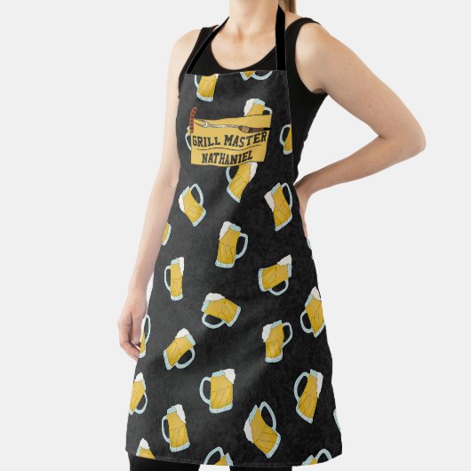 Grill Master Geel Zwart Waterverf Beer Steins Schort (Insitu)