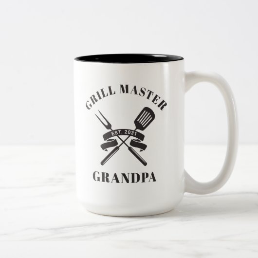 Grill Master Grandpa Best Grandfather Custom Tweekleurige Koffiemok (Rechts)