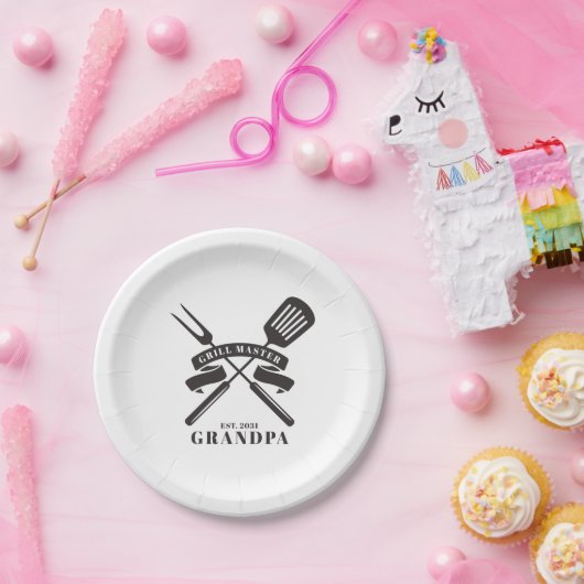 Grill Master Grandpa Fathers Day BBQ Custom Papieren Bordje (Feest)
