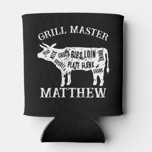 Grill Master koelbox met koe rundvlees snijden dia Blikjeskoeler (Achterkant)