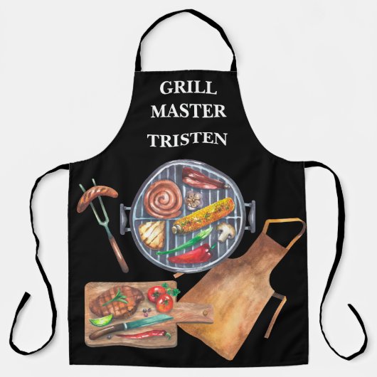 Grill Master Name Monogram Grill BBQ Schort (Voorkant)