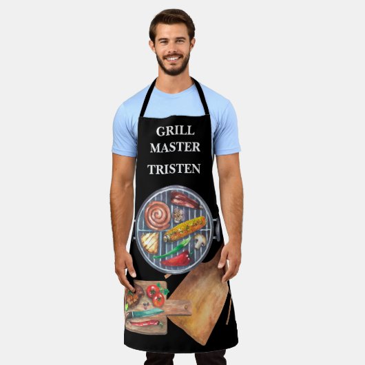 Grill Master Name Monogram Grill BBQ Schort (Gedragen)