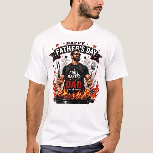 Grill Master Papa Fijne Vaderdag T-shirt (Voorkant)