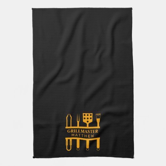 Grill Master vaders dag aangepaste oranje tekst Theedoek (Verticaal)