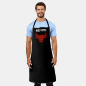 Grill Master Zwarte Rode Stier Hoofd Schort (Gedragen)