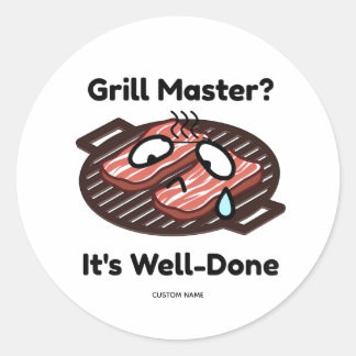 Grill Meester Goed Gedaan Grappig BBQ Vader Cadeau Ronde Sticker