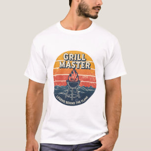 Grill Meester Legende Achter De Vlam Retro Zonsond T-shirt
