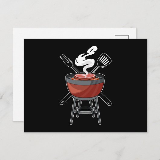Grill met vleesvork en spatula briefkaart (Voorkant / Achterkant)