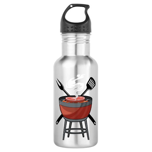 Grill met vleesvork en spatula waterfles (Voorkant)