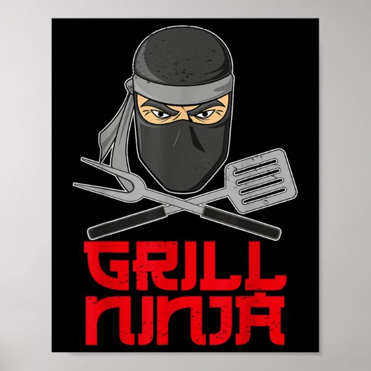 Grill Ninja - Grappige Barbeque Hibachi Grill Fork Poster (Voorkant)