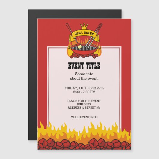 Grill Queen Magnetische Uitnodiging (Voorkant / Achterkant)
