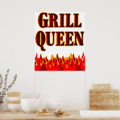 Grill Queen Red Flames BBQ Art Poster (Keuken)