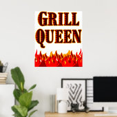 Grill Queen Red Flames BBQ Art Poster (Thuiskantoor)