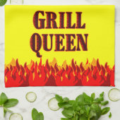 Grill Queen Rode Vlammen BBQ Gele Keukenhanddoek (Gevouwen)