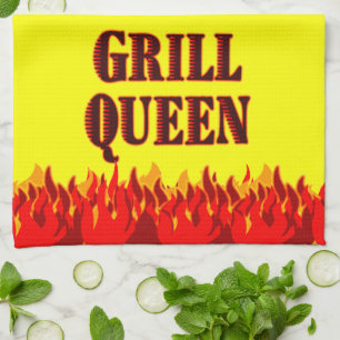 Grill Queen Rode Vlammen BBQ Gele Keukenhanddoek