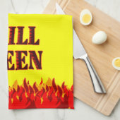 Grill Queen Rode Vlammen BBQ Gele Keukenhanddoek (Quarter Fold)