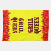 Grill Queen Rode Vlammen BBQ Gele Keukenhanddoek (Horizontaal)