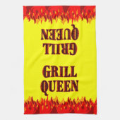Grill Queen Rode Vlammen BBQ Gele Keukenhanddoek (Verticaal)