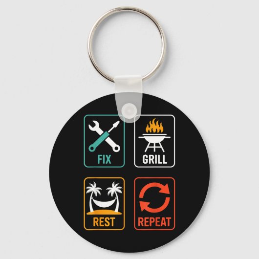 Grill repareren Rust Herhaal Grappige BBQ Grillen Sleutelhanger (Voorkant)