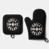 Grill Rook Ontspan BBQ Citaat Ovenwant & Pannenlap Set (Voorkant)