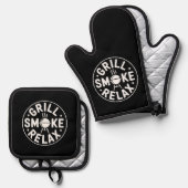 Grill Rook Ontspan BBQ Citaat Ovenwant & Pannenlap Set (Voorkant / Achterkant)