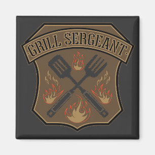 Grill Sergeant Badge Ontwerp met Spatel en Vork Magneet