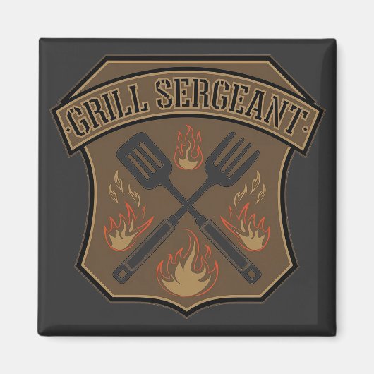 Grill Sergeant Badge Ontwerp met Spatel en Vork Magneet (Voorkant)