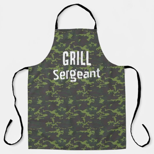 Grill Sergeant Camo Funny Bbq Heren Lange Schort (Voorkant)