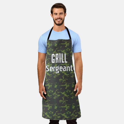 Grill Sergeant Camo Funny Bbq Heren Lange Schort (Gedragen)