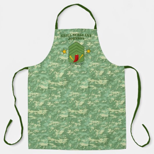 Grill Sergeant Camo gepersonaliseerd grillen Schor Schort (Voorkant)