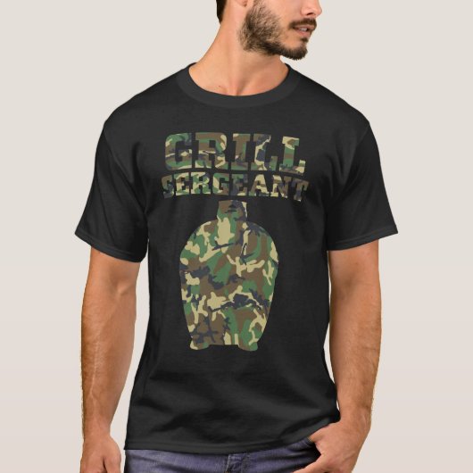Grill Sergeant Camo Kamado BBQ Militaire Gift T-shirt (Voorkant)