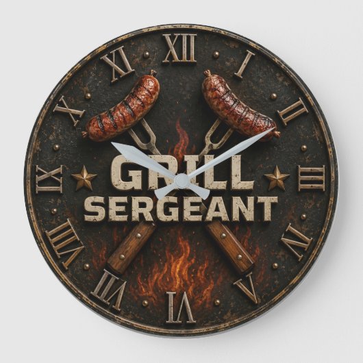 Grill Sergeant Funny BBQ Grill Master Barbecue  Grote Klok (Voorkant)