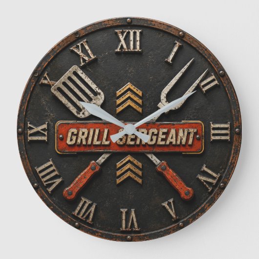 Grill Sergeant Funny BBQ Grill Master Man Cave Grote Klok (Voorkant)