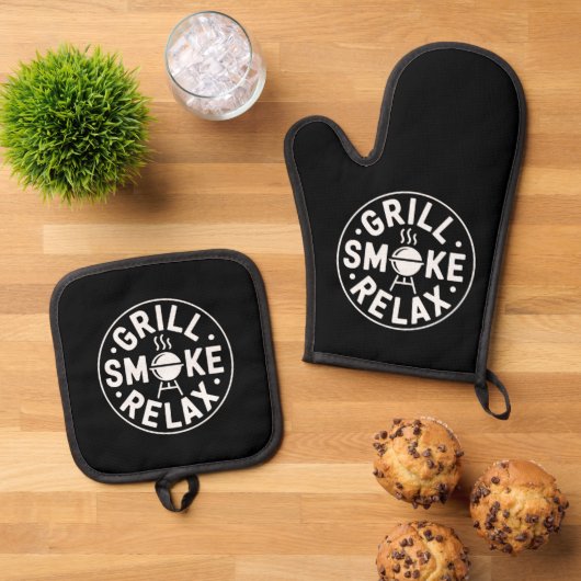Grill Smoke Relax BBQ Quote Ovenwant & Pannenlap Set (Top down)