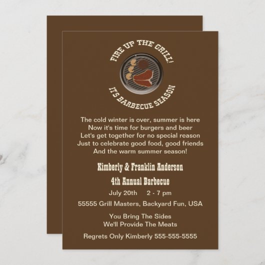 Grill Time Invitation Kaart (Voorkant / Achterkant)