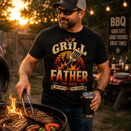 Grill Vader BBQ Retro Zonsondergang Versleten T-shirt