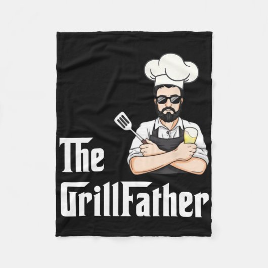 Grill Vader Bbq Vaderdag Barbecue Chef Grappig Fleece Deken (Voorkant)