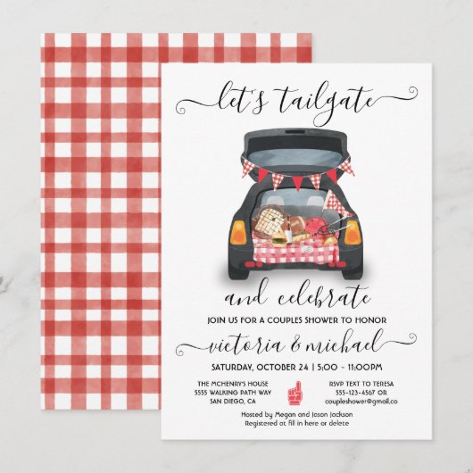 Grillauto Voetbalspel BBQ Bier Koppel Bruiloft / T Kaart (Voorkant / Achterkant)