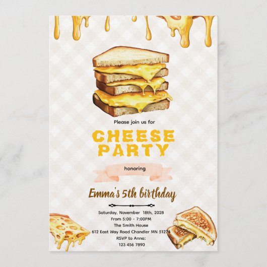 Grilled Cheese Birthday Party Invitation Kaart (Voorkant)