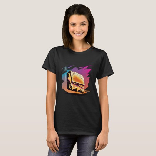 Grilled Cheese Synthwave 80s Retrowave Aesthetic T-shirt (Voorkant volledig)