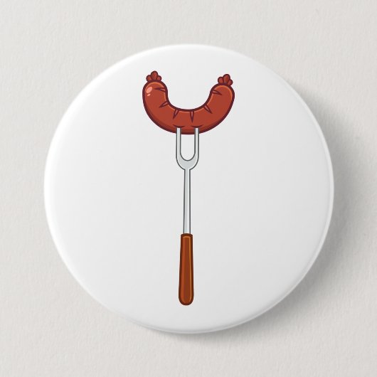 Grilled Sausage on BBQ Fork Ronde Button 7,6 Cm (Voorkant)