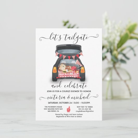 Grilleer Auto Voetbalspel BBQ Bier Koppel Bruiloft Kaart (Staand voorkant)