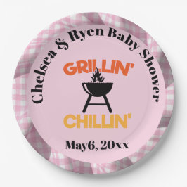 Grillen en chillen Baby q Gingham baby shower Papieren Bordje