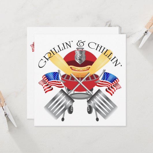 Grillen en Chillen Politie Kookfeest Uitnodiging (Voorkant / Achterkant in situ)